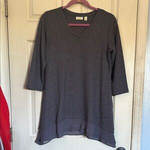 LOGO lounge by Lori Goldstein French terry top with chiffon trim size small